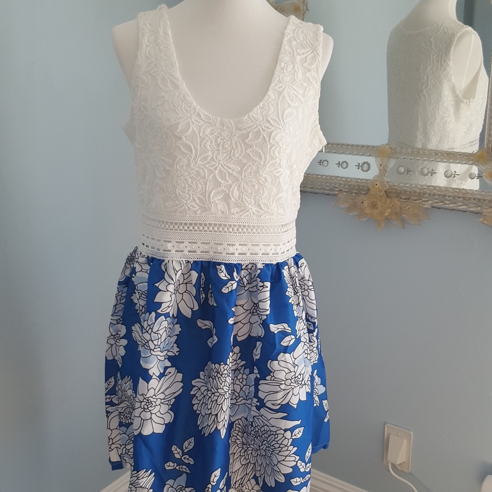 Blue Floral V-Neck Sleeveless Mini Dress NWOT XL